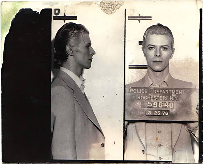 David Bowie's mugshot taken by police department, Rochester N.Y, in 1976